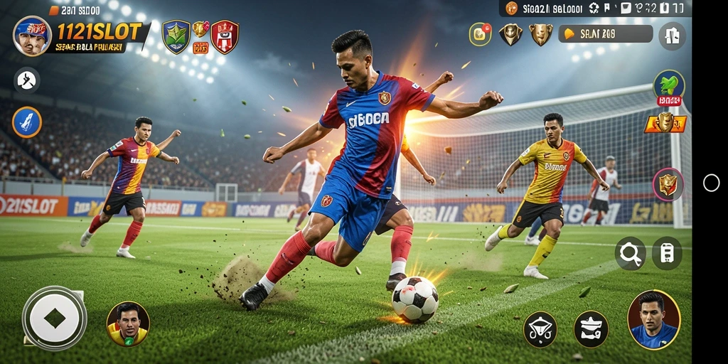 Tampilan gameplay seru di 1121SLOT dengan aksi sepak bola menarik.