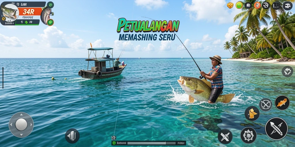 Tampilan gameplay menawan saat memancing di 34R.