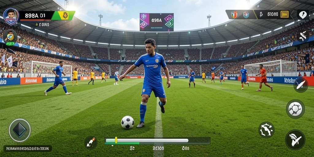 Tampilan gameplay seru dari 898A dengan aksi sepak bola yang mendebarkan.