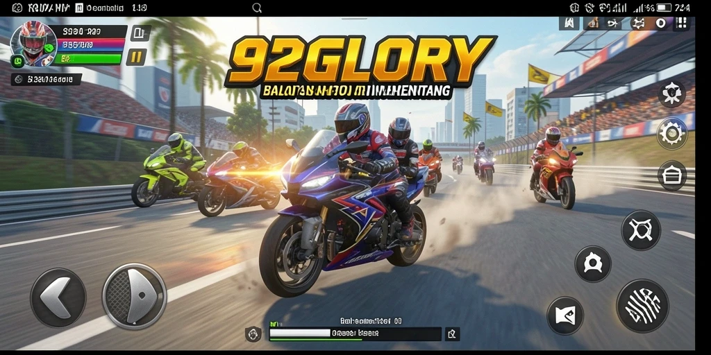 Tampilan gameplay seru balapan motor di 92GLORY.