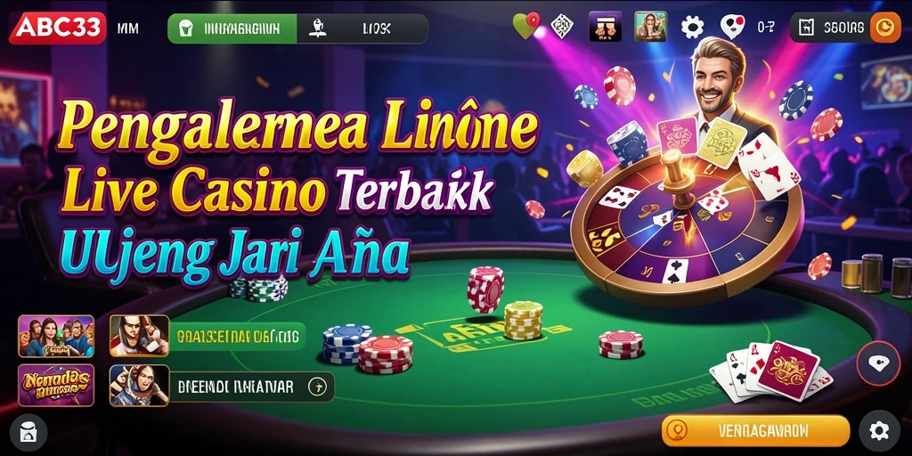Screenshot gameplay ABC33 menampilkan dealer langsung dan suasana kasino yang mendebarkan.