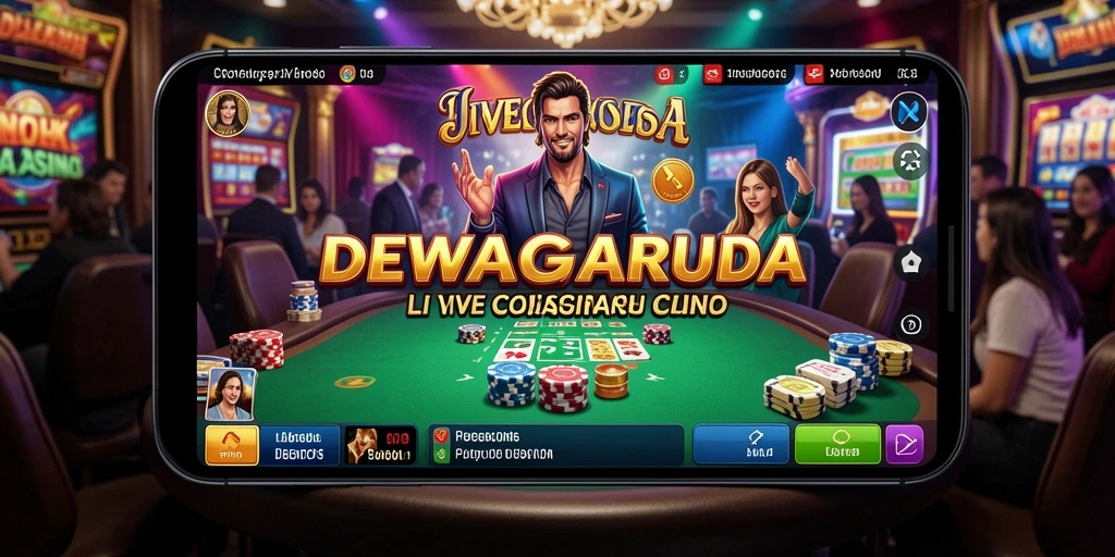 Screenshot DEWAGARUDA menampilkan dealer profesional dan gameplay yang mendebarkan.