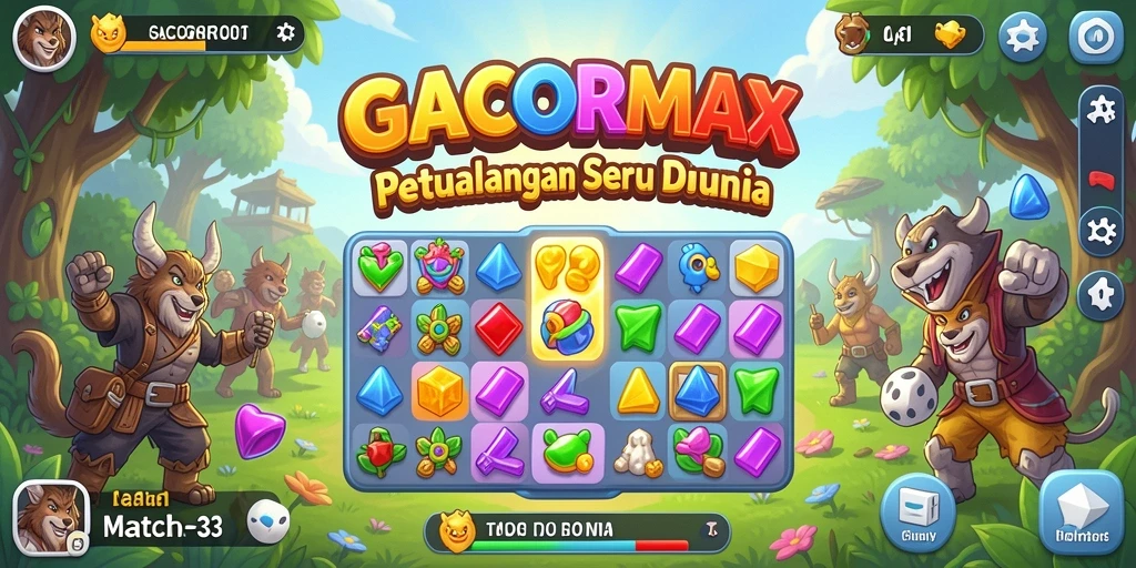 Tampilan gameplay GACORMAX menampilkan tantangan mencocokkan buah yang seru.