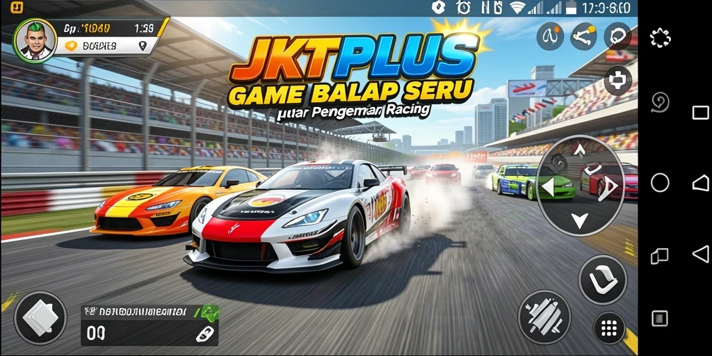 Gameplay JKTPLUS menampilkan balapan yang mendebarkan dan penuh aksi.