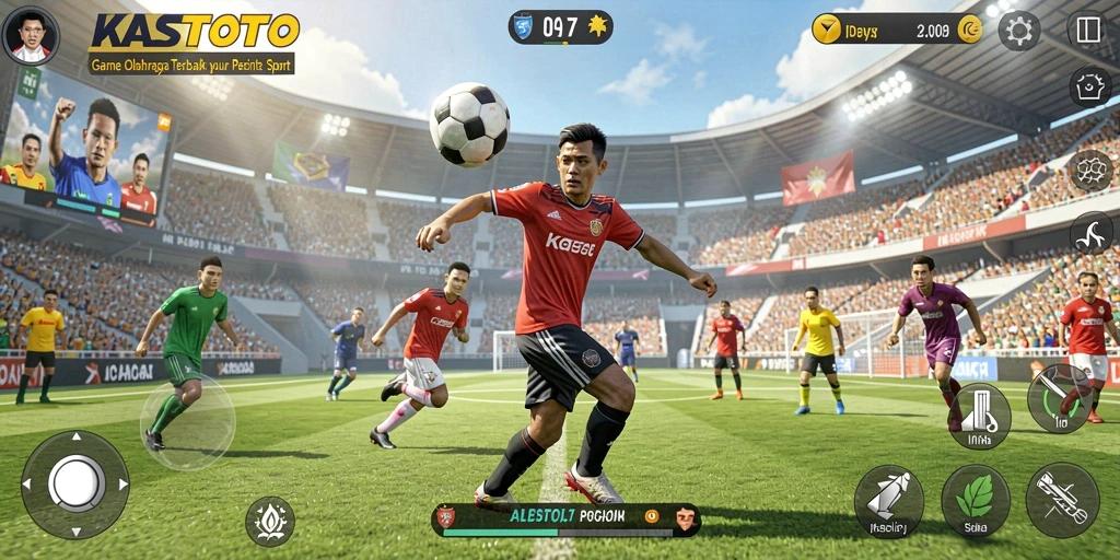 Screenshot gameplay KASTOTO menampilkan aksi olahraga yang intens dan mendebarkan.