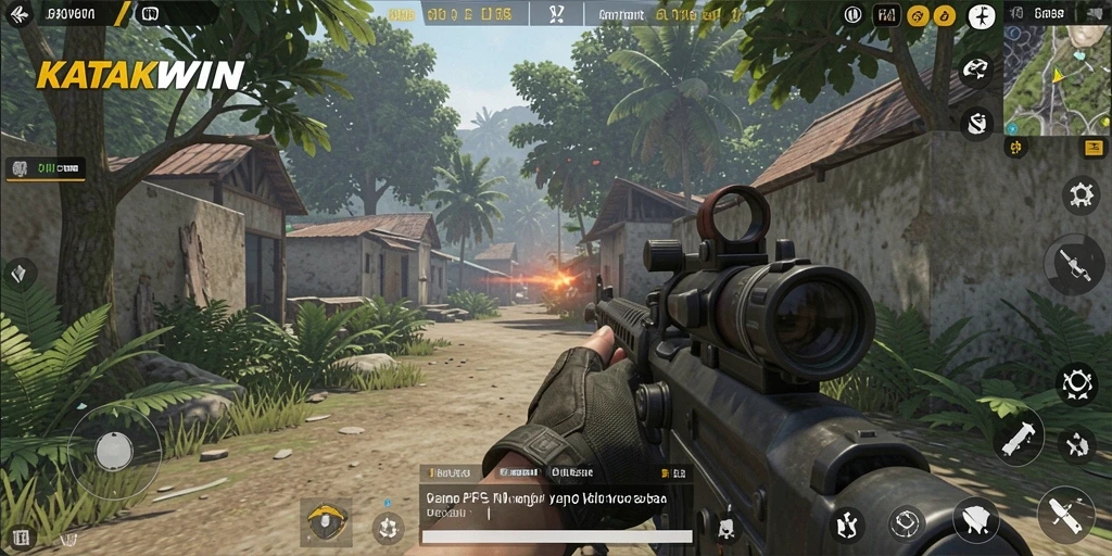 Screenshot menunjukkan aksi tembak-menembak seru dalam KATAKWIN.