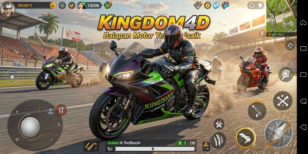 Screenshot KINGDOM4D menampilkan aksi balapan motor yang mendebarkan.