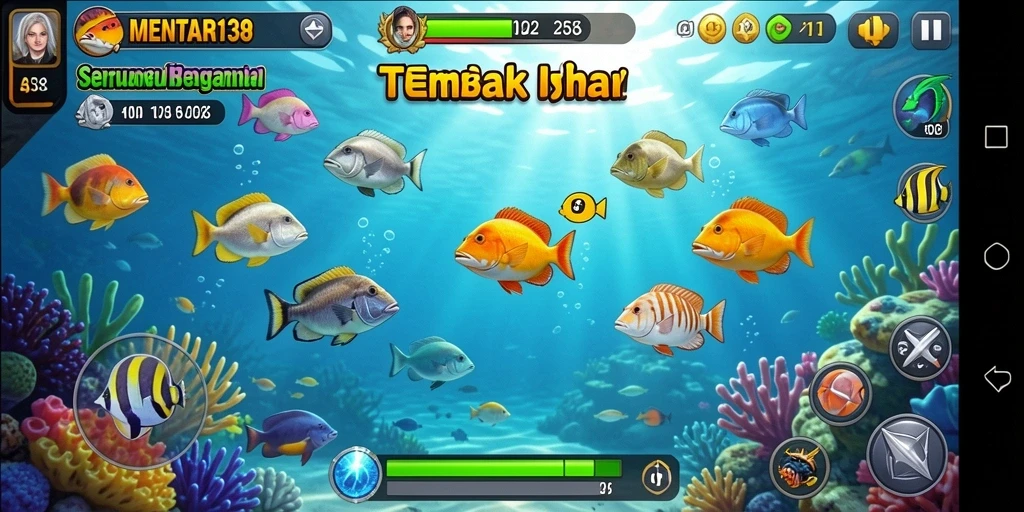 Tampilan gameplay seru di MENTARI138 dengan aksi tembak ikan.