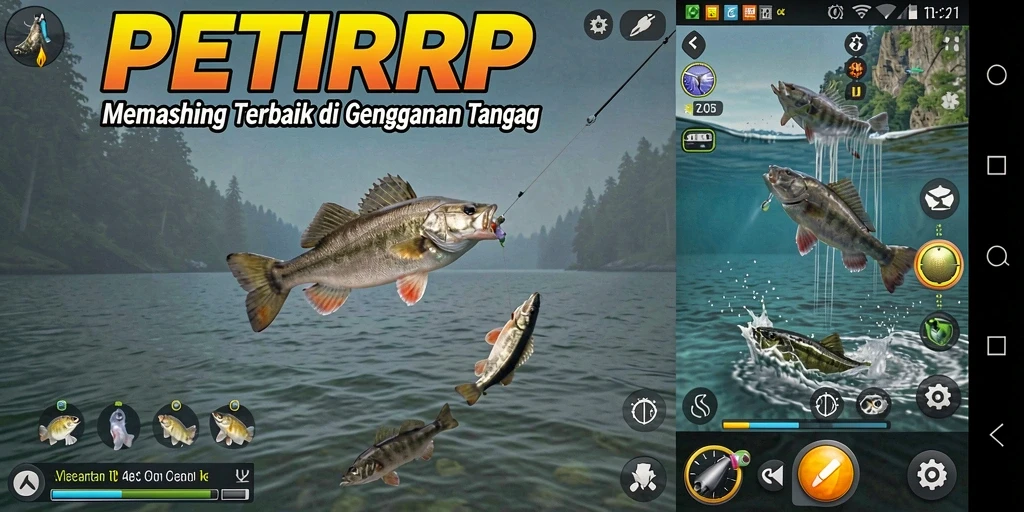 Screenshot gameplay PETIRRP menampilkan suasana memancing yang realistis dan menyenangkan.