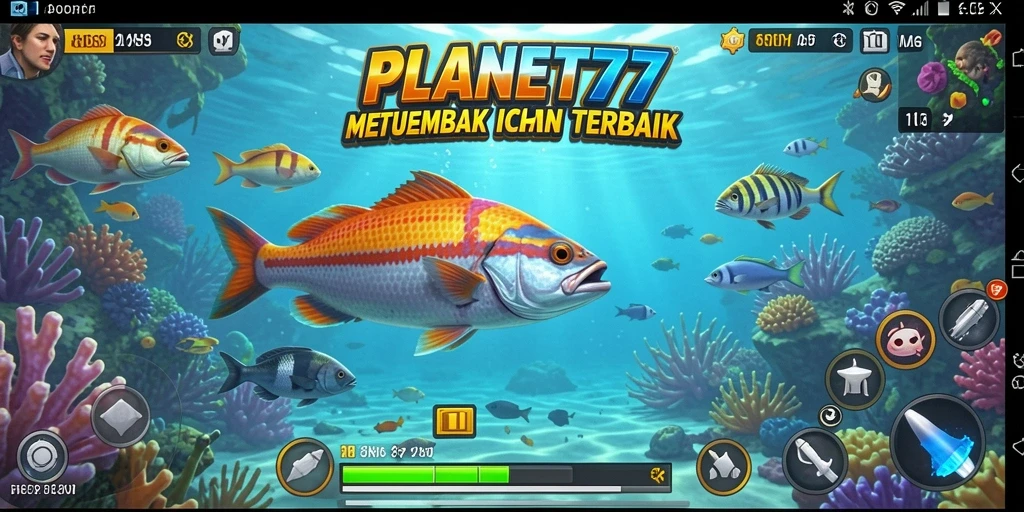 Screenshot gameplay PLANET77 menampilkan aksi menembak ikan yang seru.