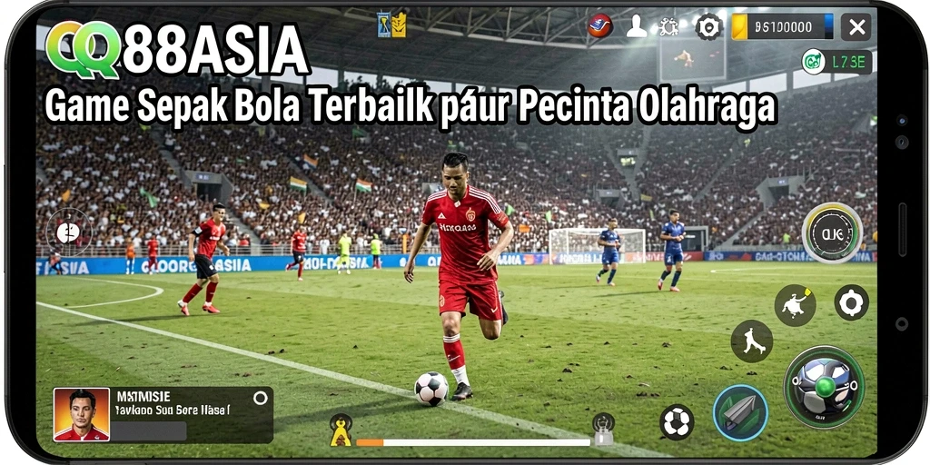 Tampilan gameplay QQ88ASIA menampilkan aksi seru bintang sepak bola.