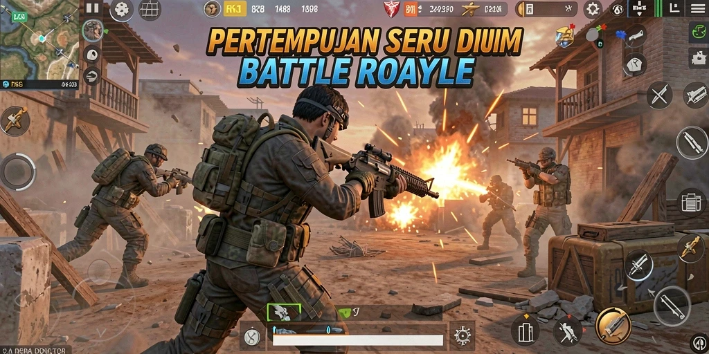 Gameplay seru di RK88 dengan aksi Battle Royale yang mendebarkan.