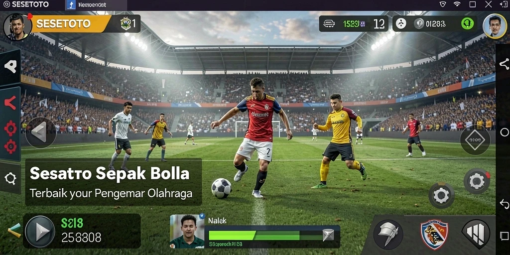 Tampilan screenshot utama SESETOTO menunjukkan gameplay sepak bola yang seru.