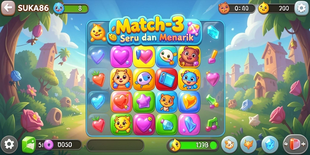 Tampilan gameplay yang seru dari SUKA86 dengan level Match-3.
