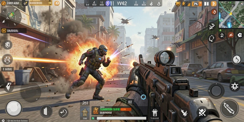 Screenshot permainan VV62 menampilkan aksi pertempuran mendebarkan.