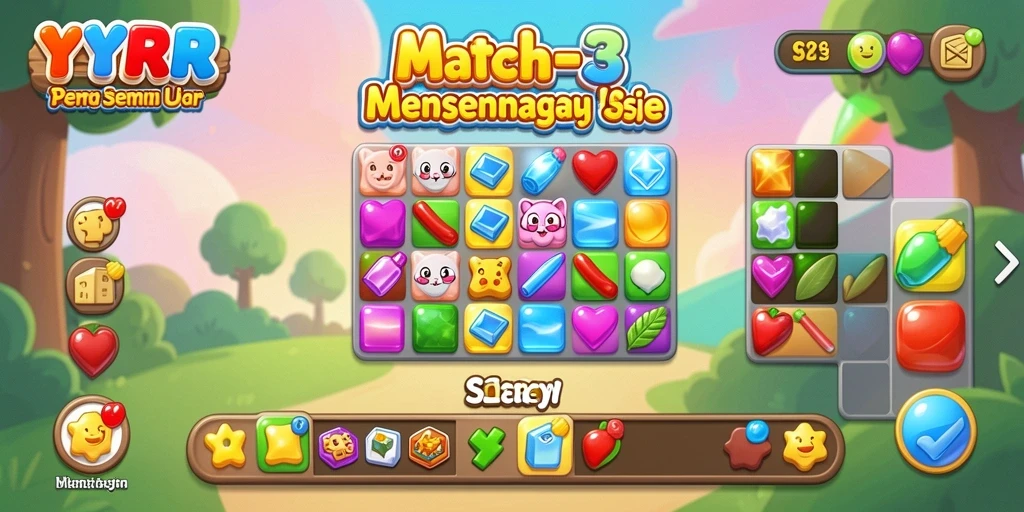 Screenshot gameplay yang menarik dari permainan Match-3 YYRR.