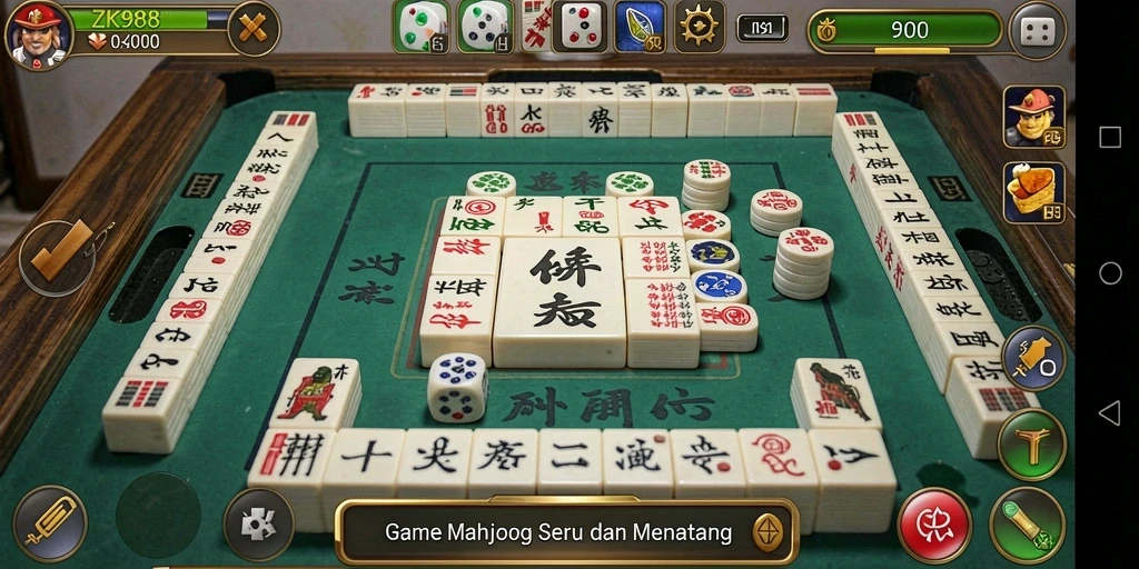 Tampilan gameplay ZK988 dengan ubin Mahjong yang berwarna-warni.
